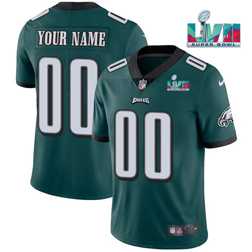 Men's Philadelphia Eagles Custom Green Super Bowl LVII Patch Vapor Untouchable Limited Stitched Jersey - Click Image to Close